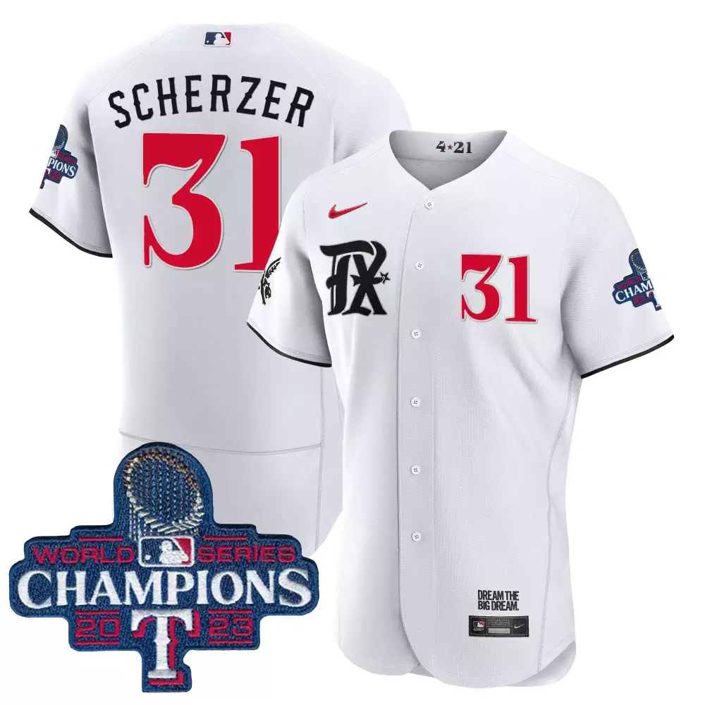 Max Scherzer 31 Texas Rangers Jersey White World Series Champions 2023 Men Red Black