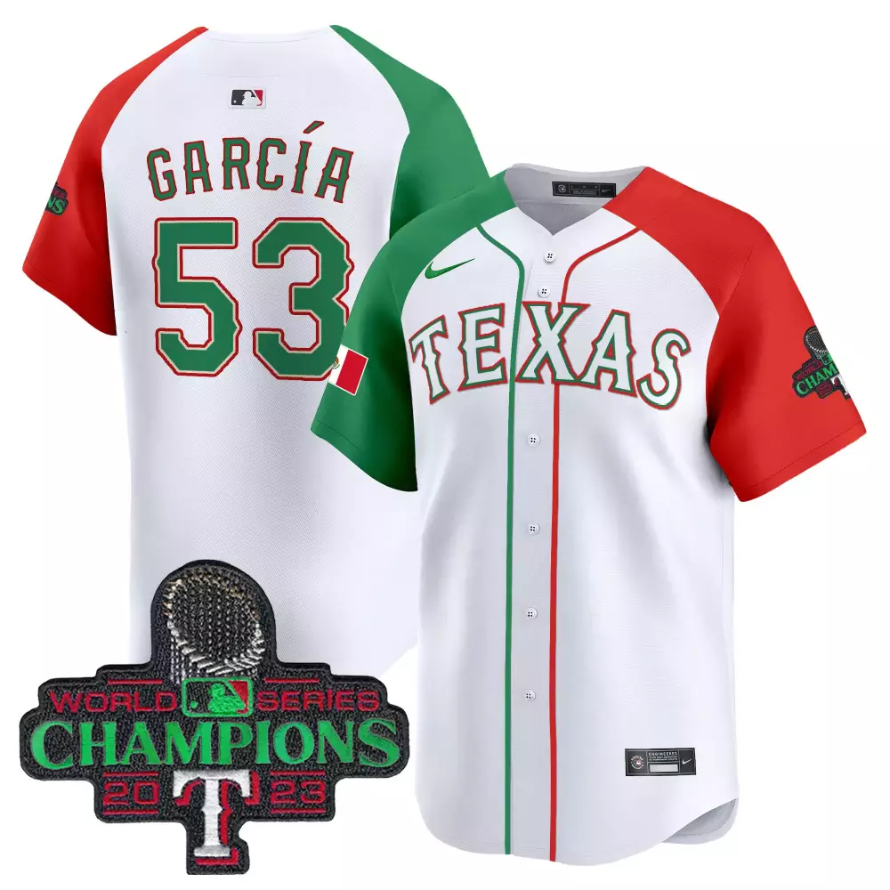 Adolis Garcia 53 Texas Jersey White World Series Champions 2023 Men Split Design