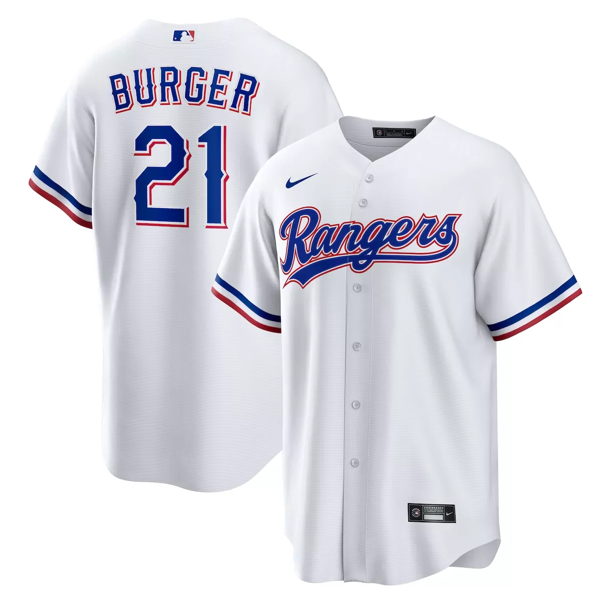 Jake Burger 21 Rangers Jersey White Men Blue Red Home