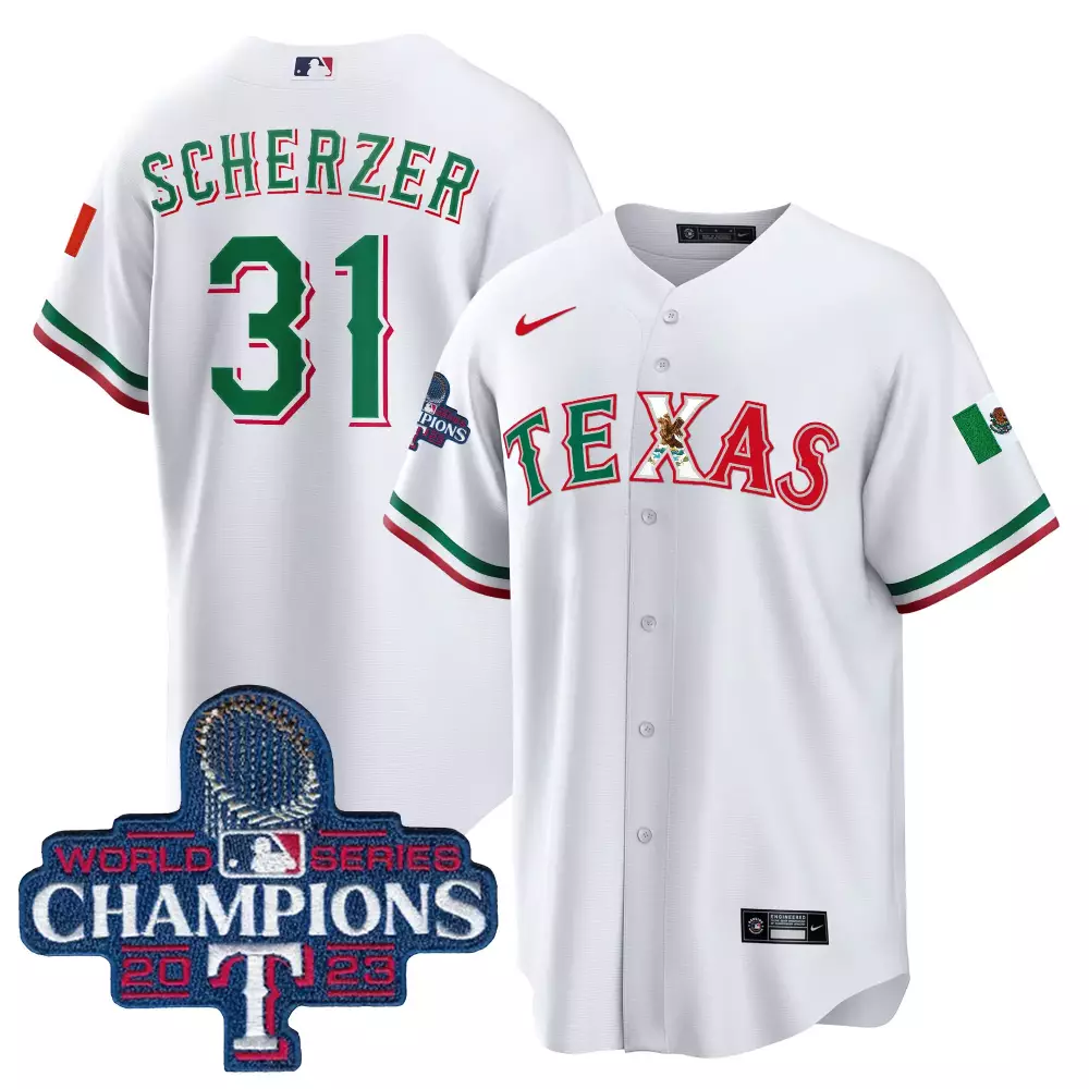Max Scherzer 31 Texas Rangers Jersey White World Series Champions 2023 Men Green