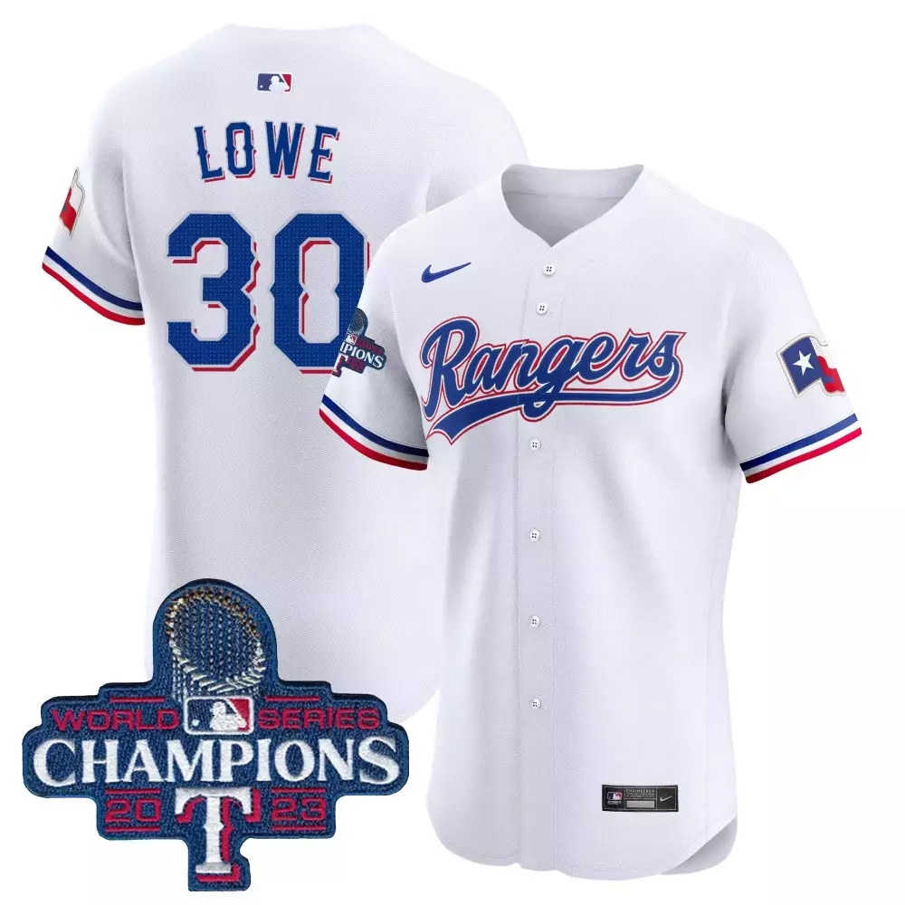 Nathaniel Lowe 30 Rangers Jersey White 2023 World Series Champions Men Blue Red Vapor
