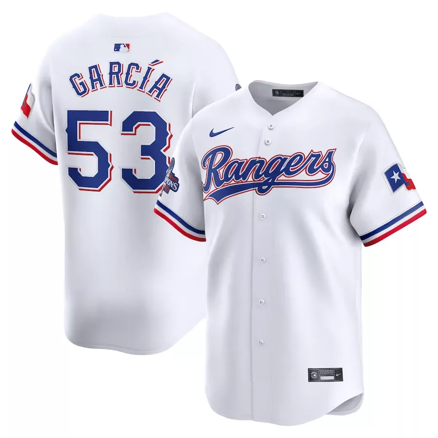 Adolis Garcia 53 Rangers Jersey White Champions Men Blue Red Stitched