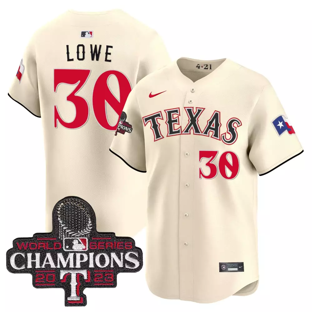 Lowe 30 Texas Rangers Jersey Cream World Series Champions 2023 Men Red Black All