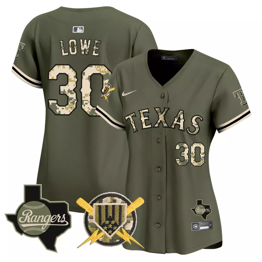 Nathaniel Lowe 30 Texas Rangers Jersey Olive Green Military Appreciation Men Custom Design