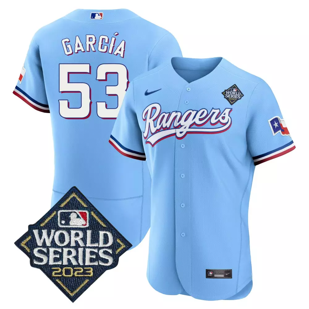 Adolis Garca 53 Rangers Jersey Blue World Series 2023 Men White Red Stitched