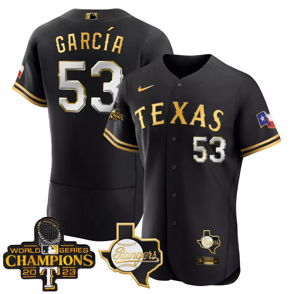Adolis Garcia 53 Texas Rangers Jersey Black World Series Champions 2023 Men Gold