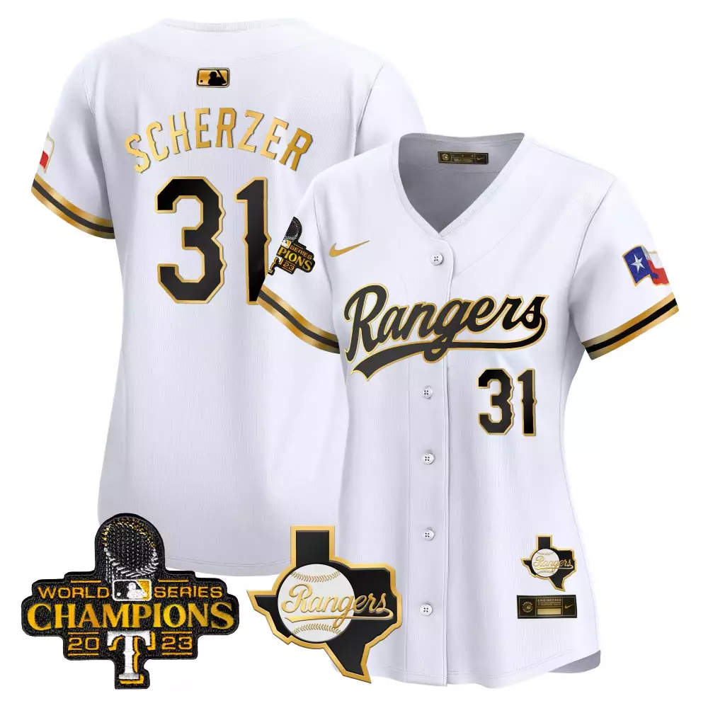 Max Scherzer 31 Rangers Jersey White 2023 World Series Champions Texas Men Black