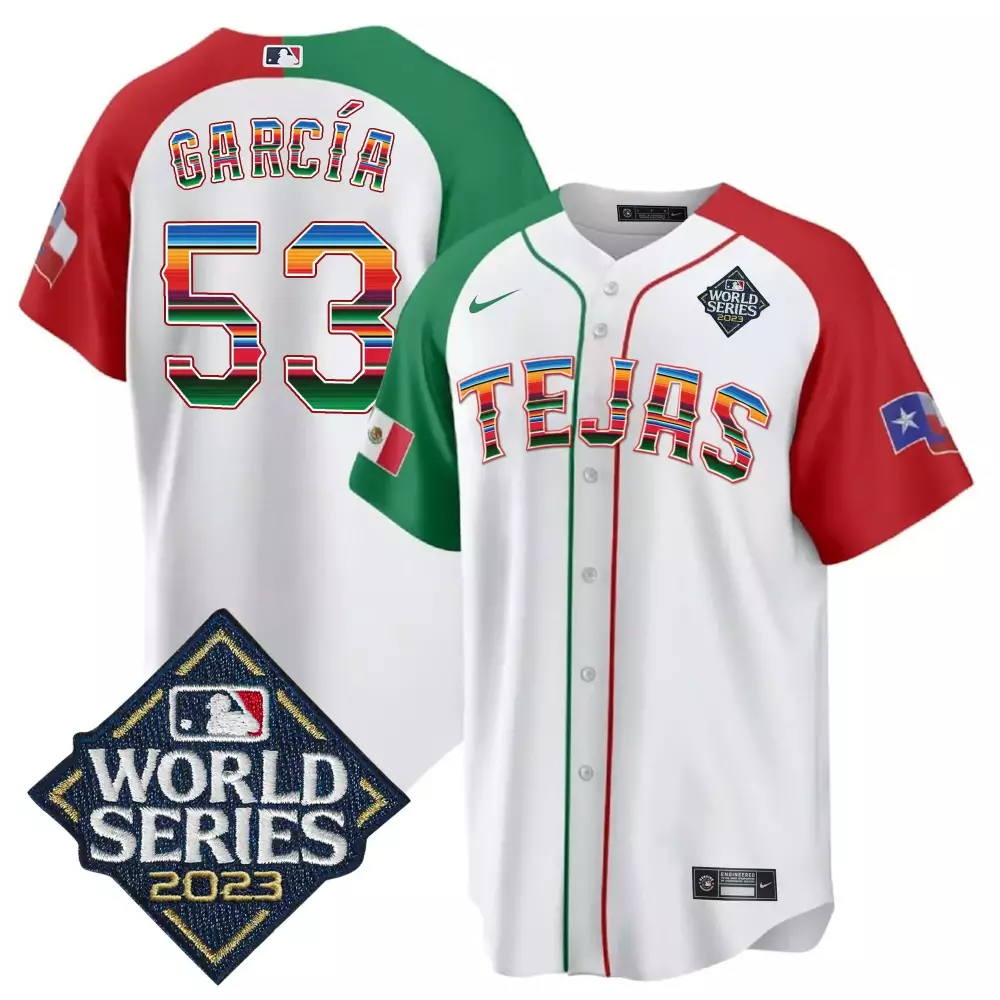 Adolis Garca 53 Tejas Jersey White World Series 2023 Men Split Custom Design Green