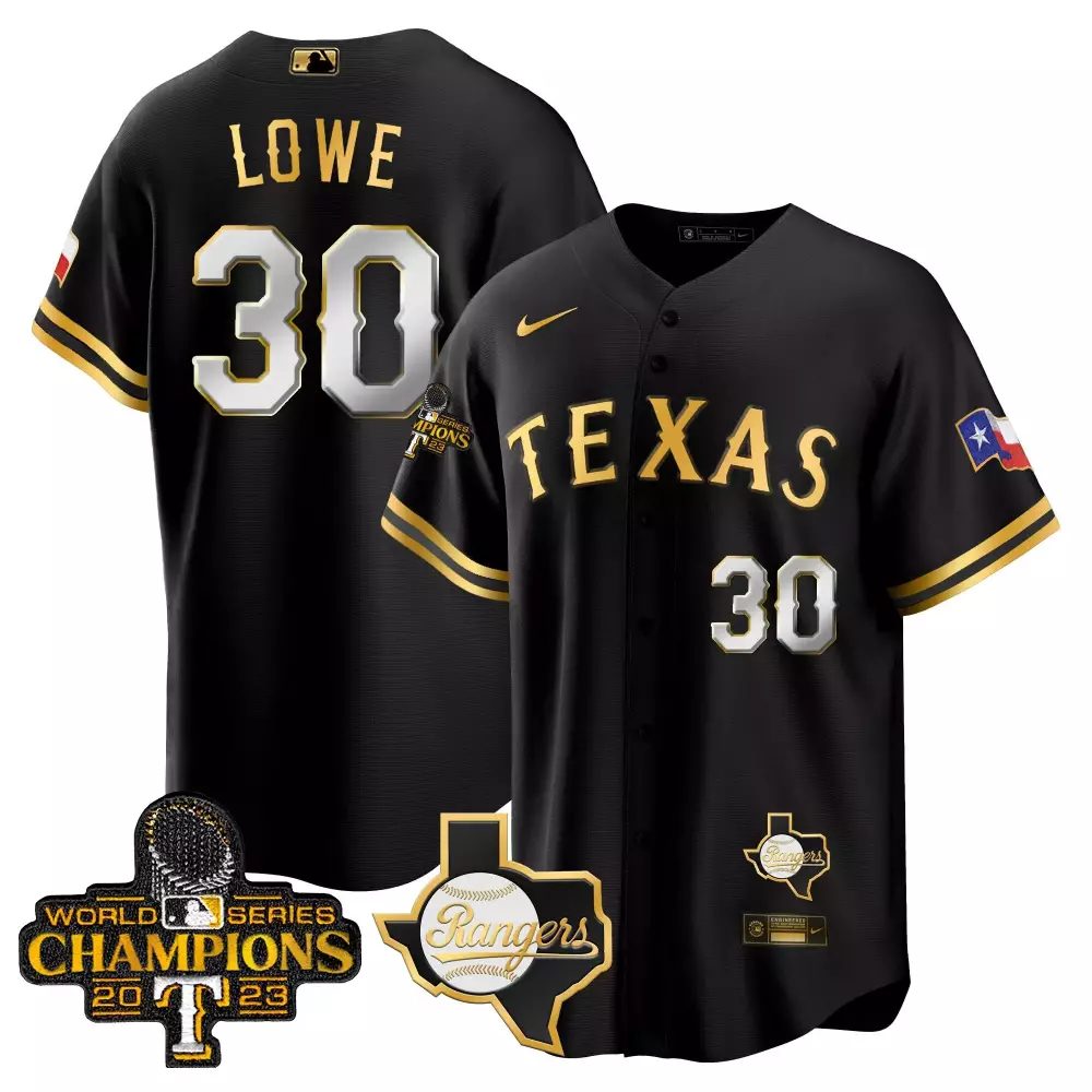 Lowe Male 30 Texas Rangers Jersey Black World Series Champions 2023 Flag Men Gold