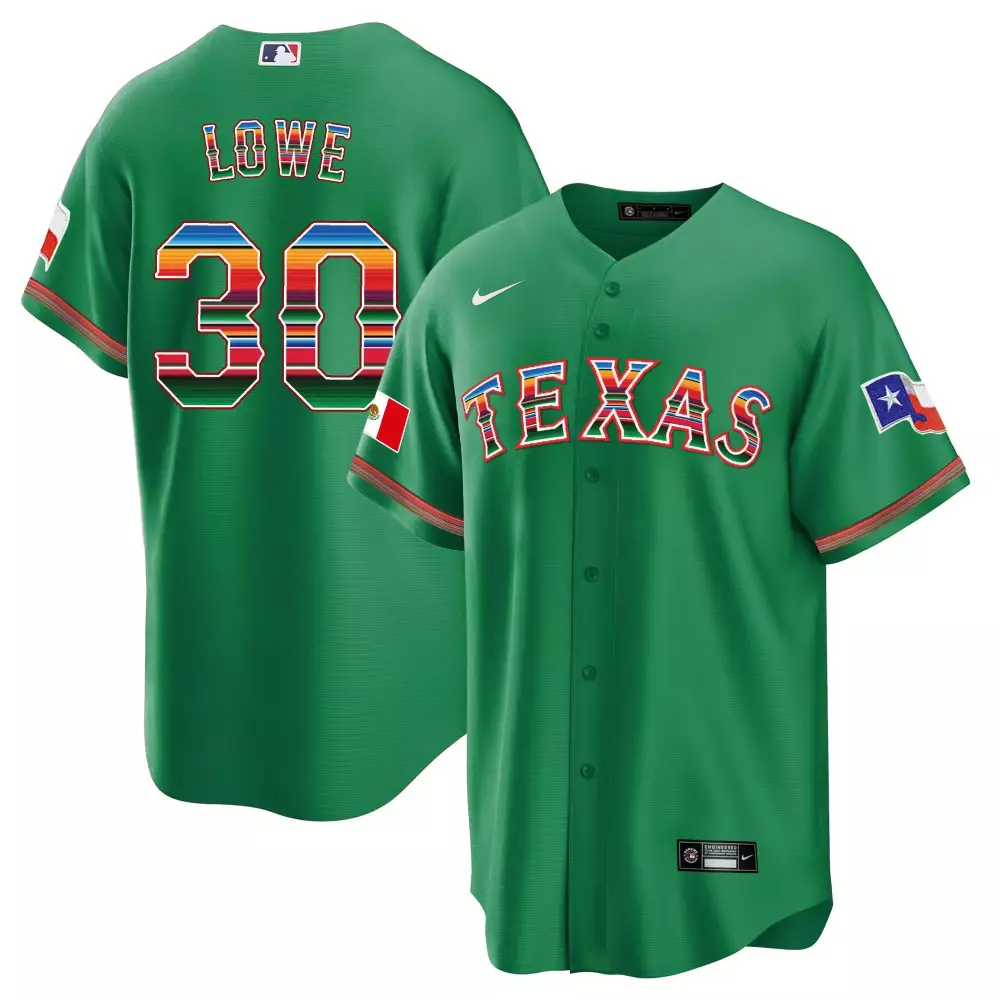 Nathaniel Lowe 30 Texas Rangers Jersey Green Mexico Flag Men Custom Design White