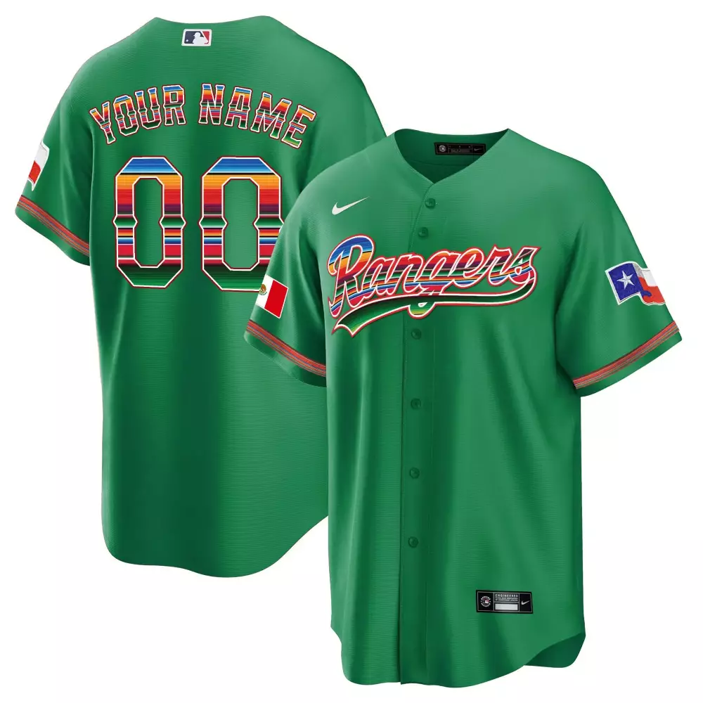 Custom Rangers Jersey Green Mexico Flag Texas Men Split Design Red White Blue Yellow
