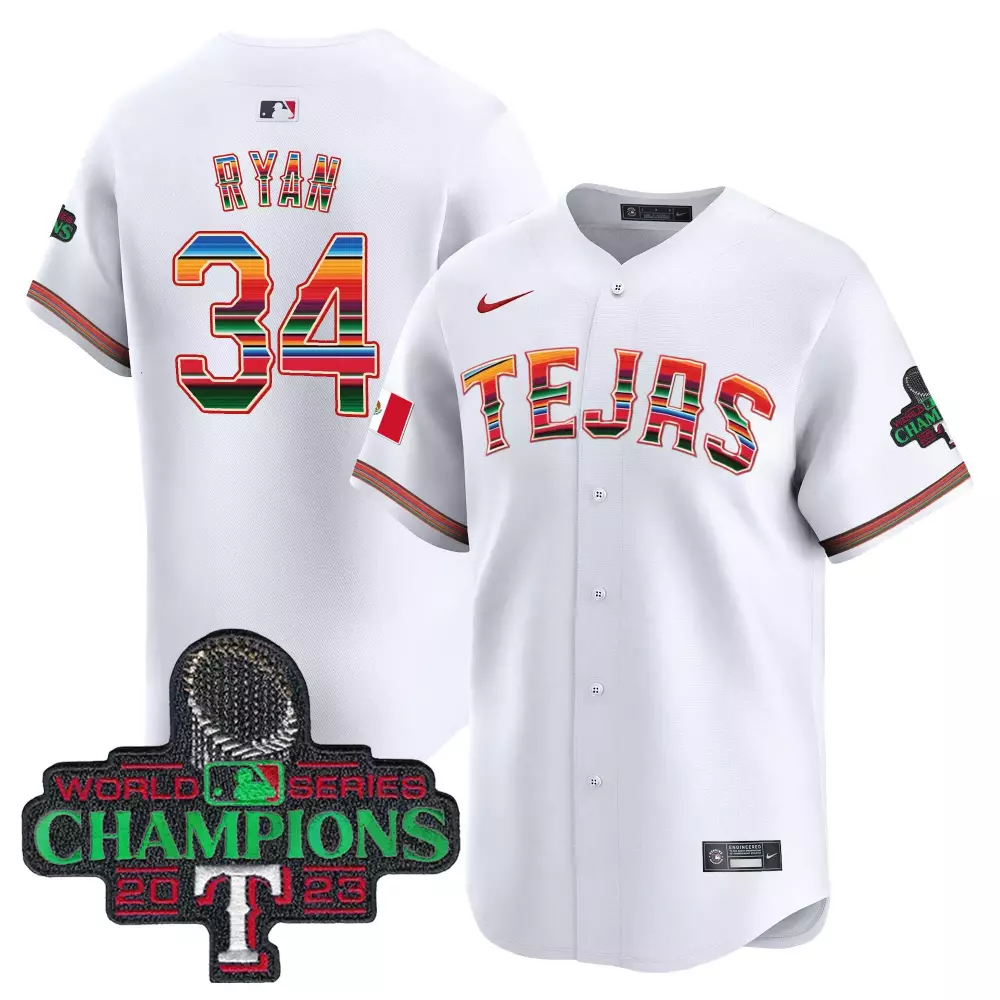 Nolan Ryan 34 Texas Rangers Jersey White City Connect World Series Champions 2023