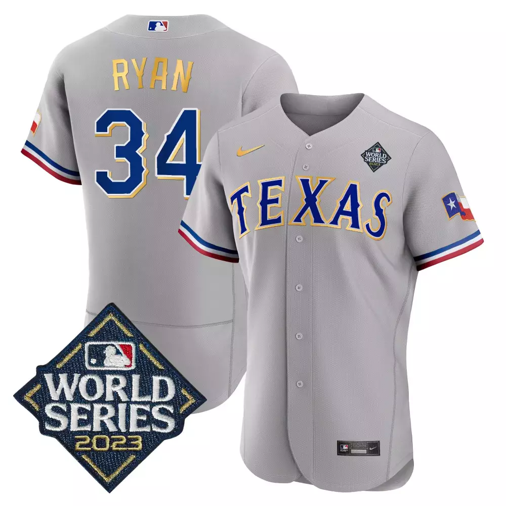 Nolan Ryan 34 Texas Rangers Jersey Gray World Series 2023 Men Blue Red Gold Flex