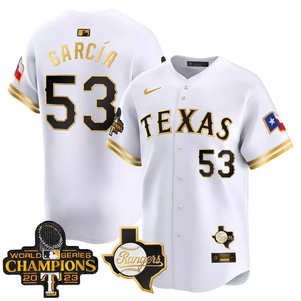Adolis Garca 53 Texas Rangers Jersey White 2023 World Series Champions Men Black