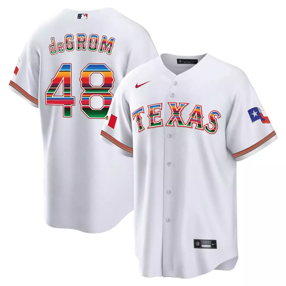 Jacob Degrom 48 Texas Rangers Jersey White Mexico Flag Men City Connect Custom Design