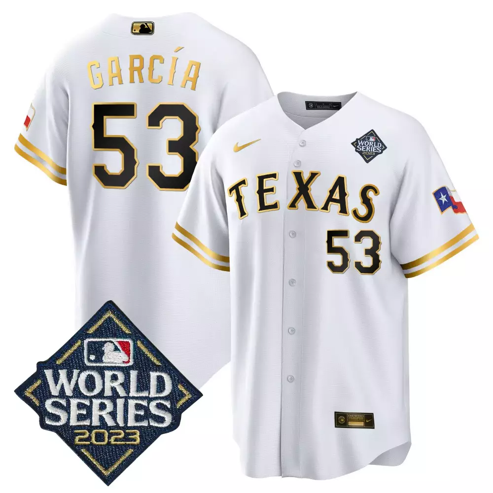 Adolis Garca 53 Texas Rangers Jersey White World Series 2023 Men Black Gold All Stitched