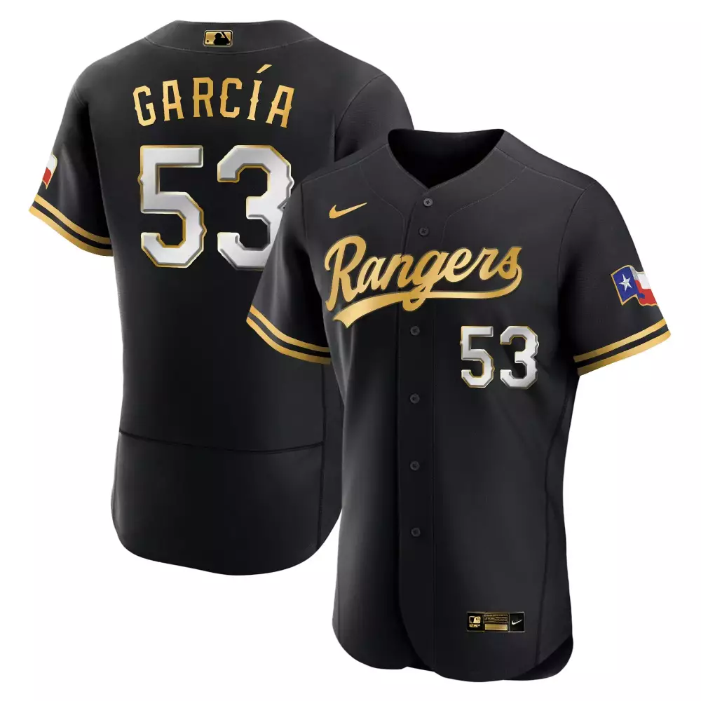 Adolis Garca 53 Rangers Jersey Black Men Gold White All Stitched Vapor