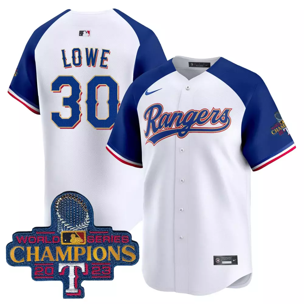 Nathaniel Lowe 30 Texas Rangers Jersey White World Series Champions 2023 Men Royal Blue