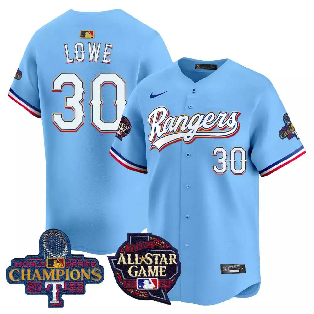 Nathaniel Lowe 30 Rangers Jersey Light Blue World Series Champions 2023 Men White
