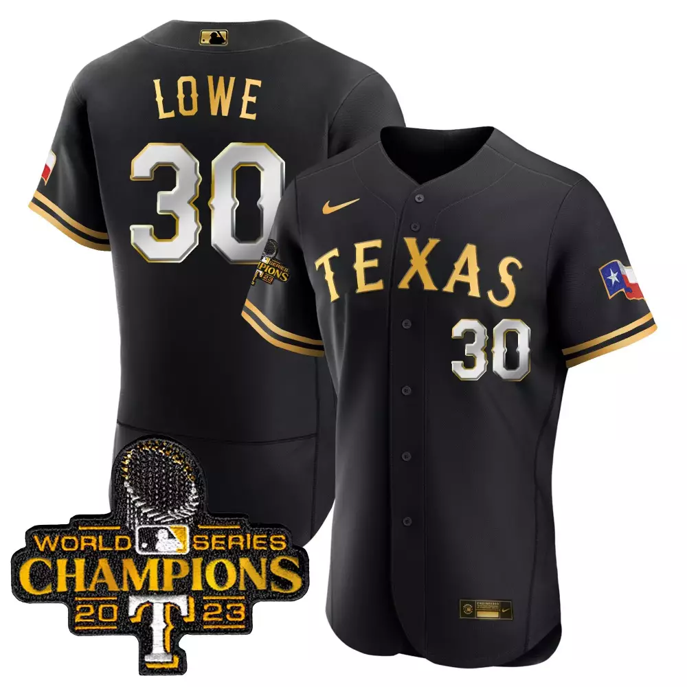 Lowe 30 Texas Rangers Jersey Black 2023 World Series Champions Men Gold White All
