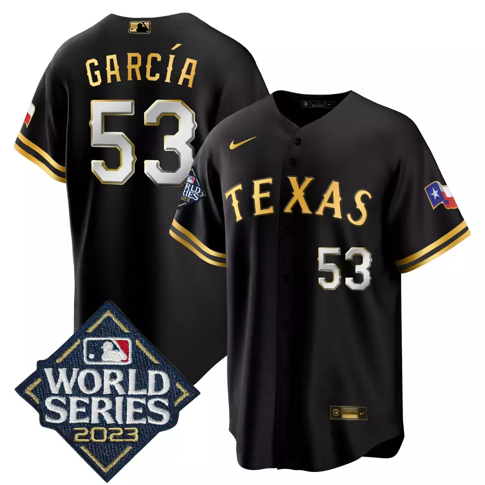 Adolis Garcia 53 Texas Rangers Jersey Black World Series 2023 Men Gold White Cool