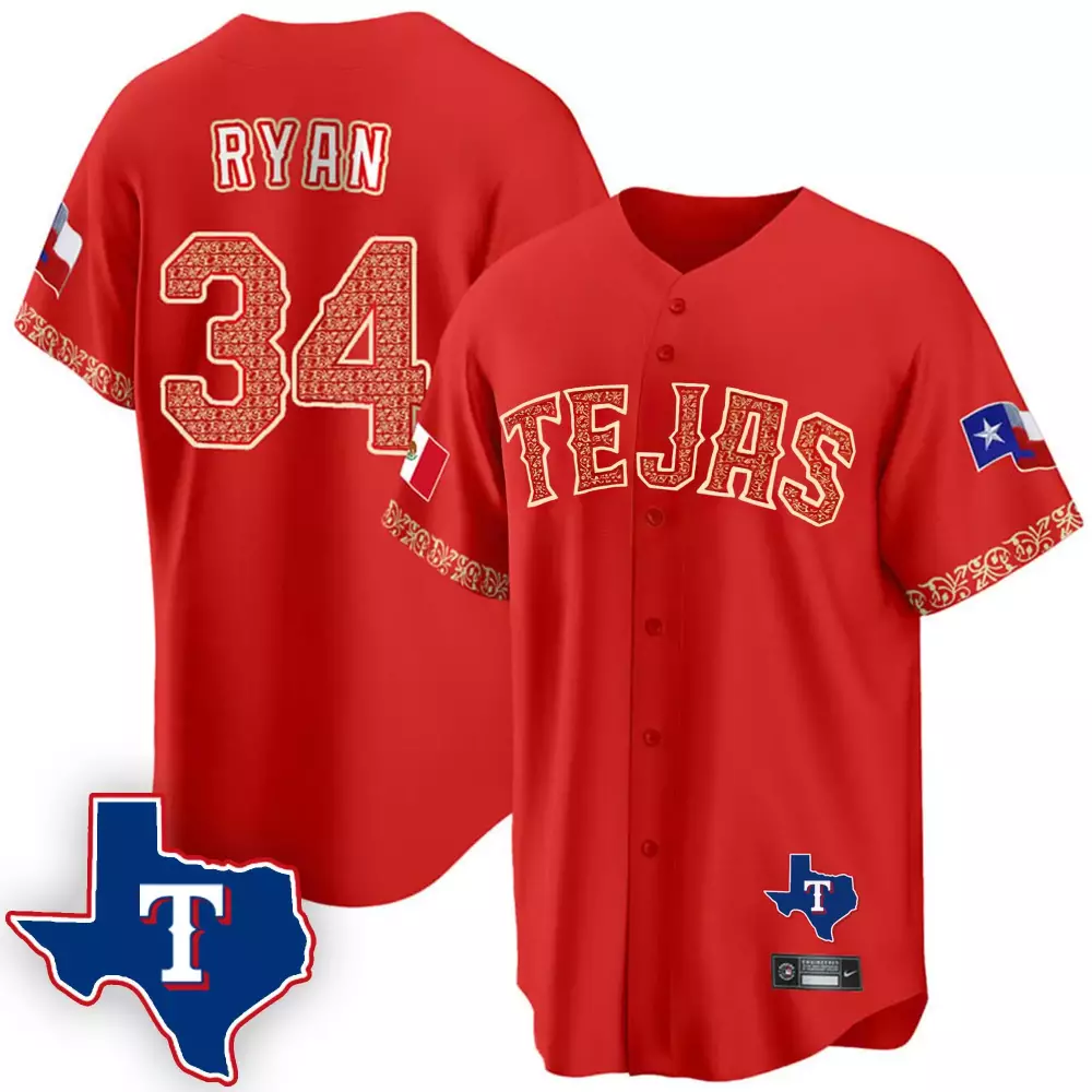 Nolan Ryan 34 Texas Rangers Jersey Red Cinco De Mayo Mexican Flag 2023 Men Alternate