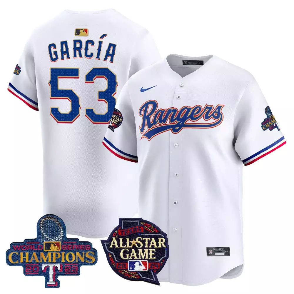 Adolis Garca 53 Rangers Jersey White 2023 World Series Champions All-star Game 2024