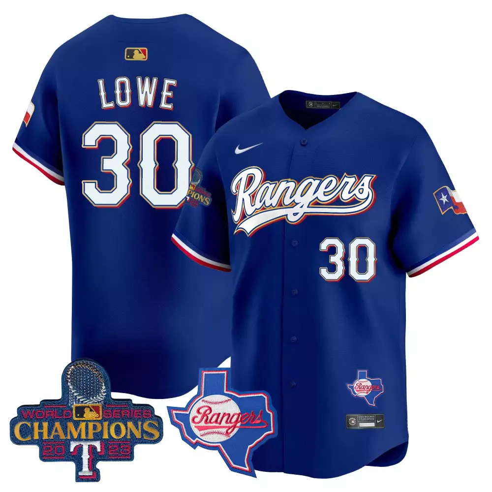 Nathaniel Lowe 30 Rangers Jersey Blue World Series Champions 2023 Texas Outline Men
