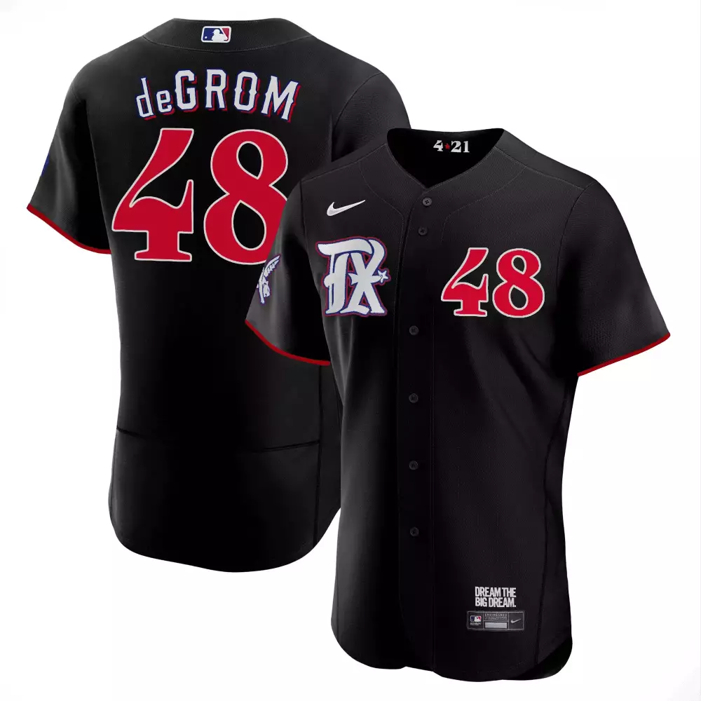 Jacob Degrom 48 Texas Rangers Jersey Black City Connect Men Split Design Red White