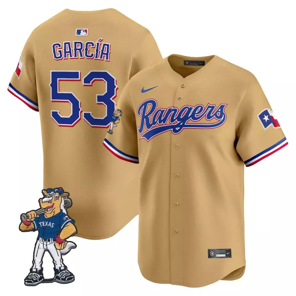 Adolis Garca 53 Rangers Jersey Tan Texas Flag Mascot Men Blue Red White Vapor Stitched
