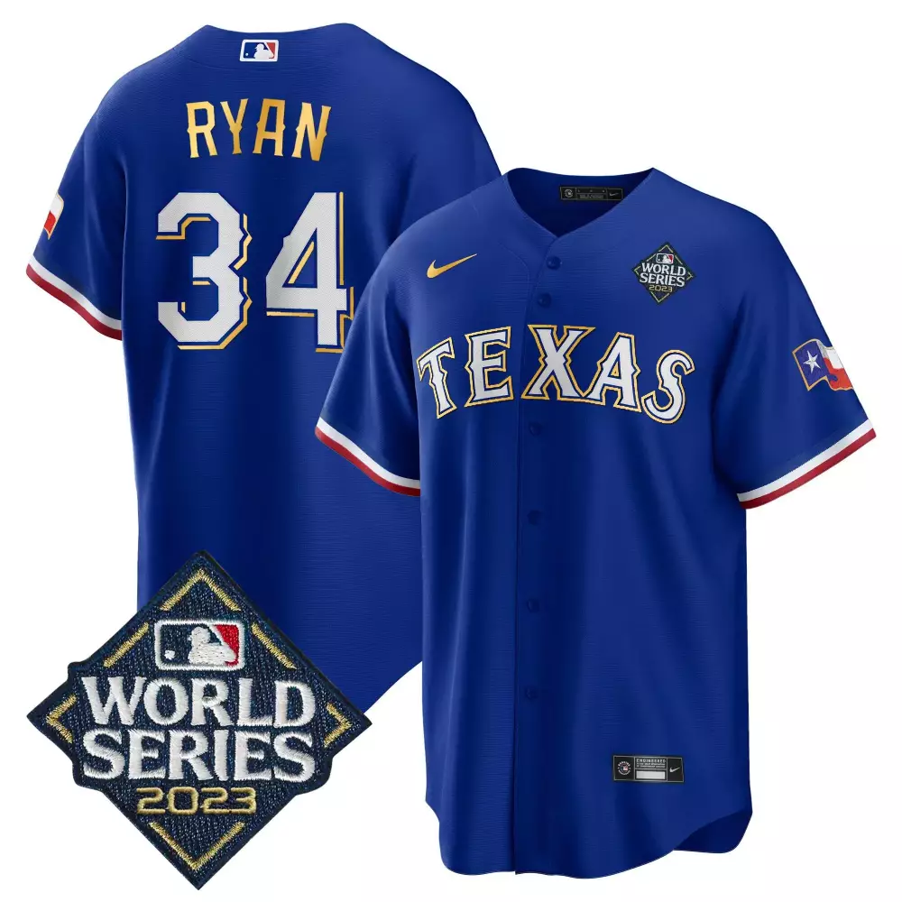 Nolan Ryan 34 Texas Rangers Jersey Royal Blue 2023 World Series Men Red White Gold