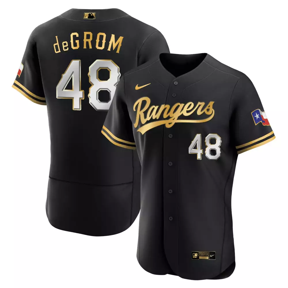 Jacob Degrom 48 Rangers Jersey Black Texas Flag Men Gold White All Stitched Vapor