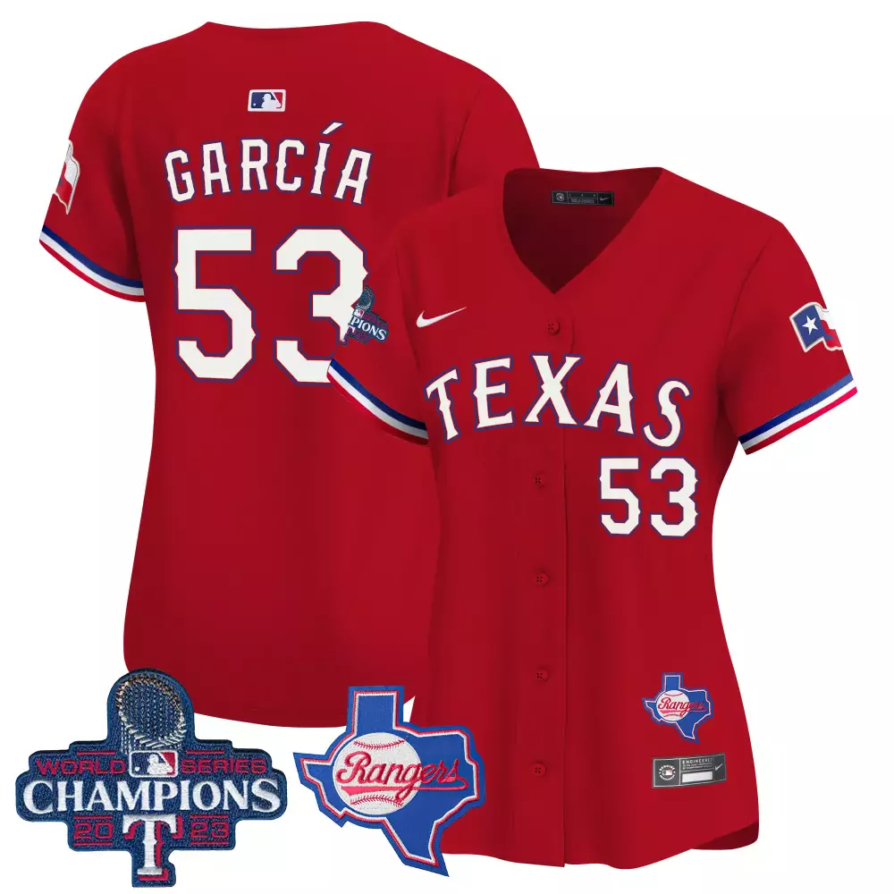 Adolis Garcia 53 Texas Rangers Jersey Red World Series Champions 2023 Men White Blue