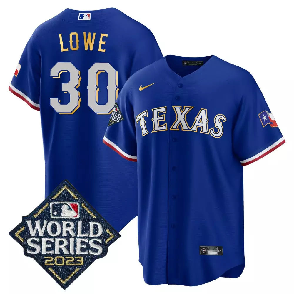 Nathaniel Lowe 30 Texas Rangers Jersey Royal Blue 2023 World Series Men White Red