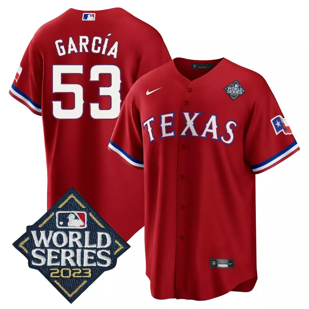 Adolis Garcia 53 Texas Rangers Jersey Red World Series 2023 Men Blue White Cool Base