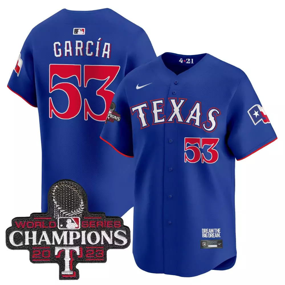Adolis Garcia 53 Texas Rangers Jersey Blue 2023 World Series Champions Men Red White