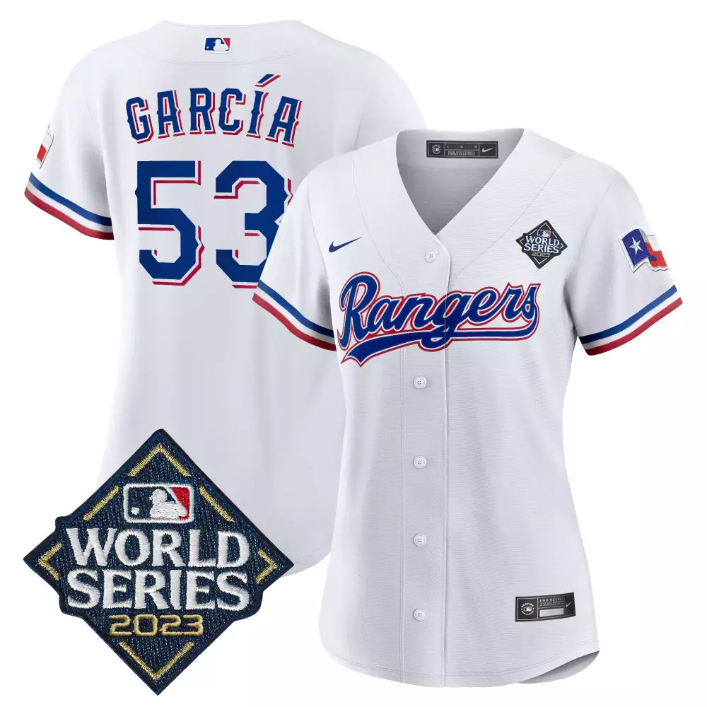 Adolis Garca 53 Rangers Jersey White World Series 2023 Women Red Blue All Stitched