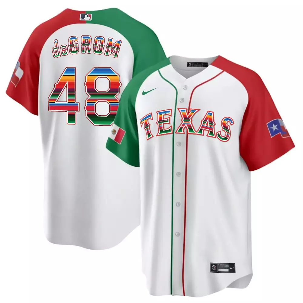 Jacob Degrom 48 Texas Jersey White Mexico Flag Men Split Custom Design Green Red