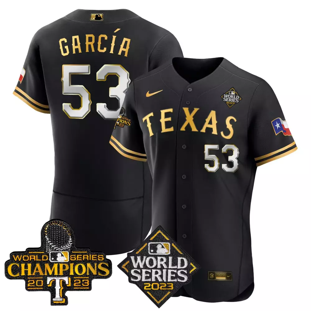 Adolis Garcia 53 Texas Jersey Black World Series Champions 2023 Men Gold White Limited