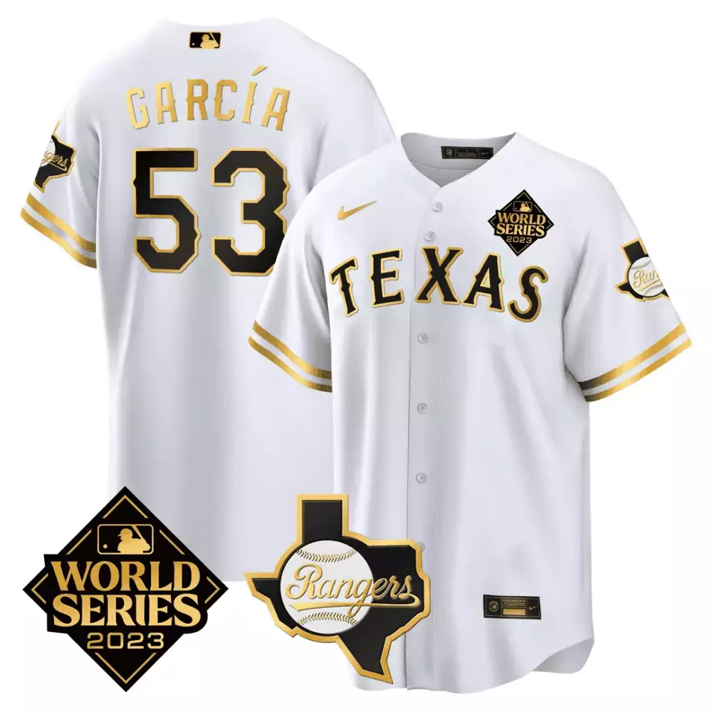 Adolis Garcia 53 Texas Rangers Jersey White World Series 2023 Men Black Gold All