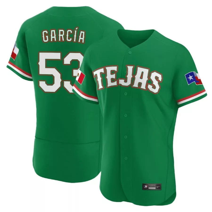 Adolis Garcia 53 Texas Rangers Jersey Green City Connect 2023 Men White Red Blue