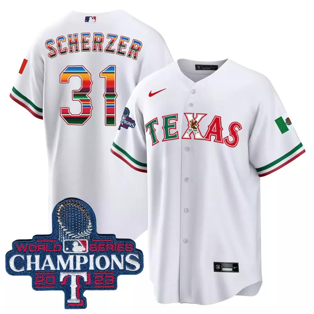 Max Scherzer 31 Texas Rangers Jersey White City Connect World Series Champions 2023