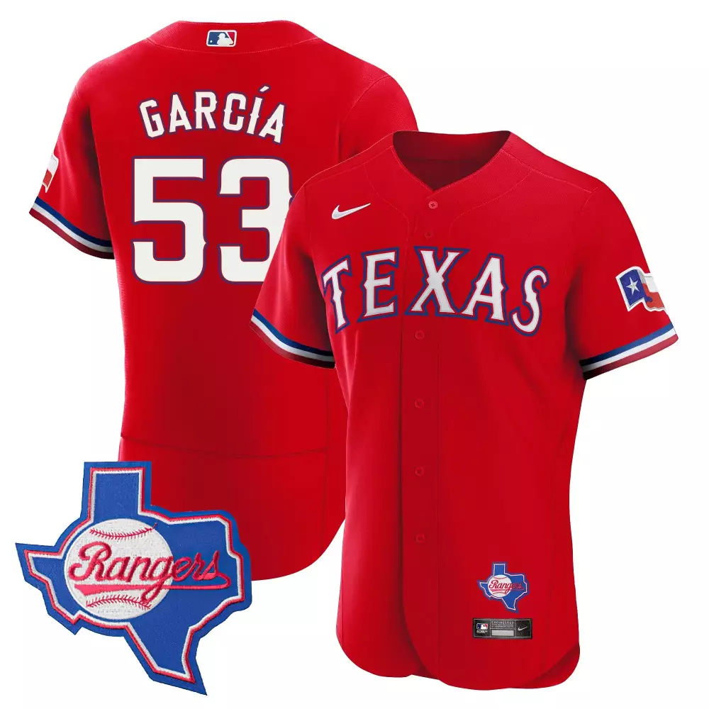 Adolis Garcia 53 Texas Rangers Jersey Red 2023 Men Blue White Flex Base All Stitched