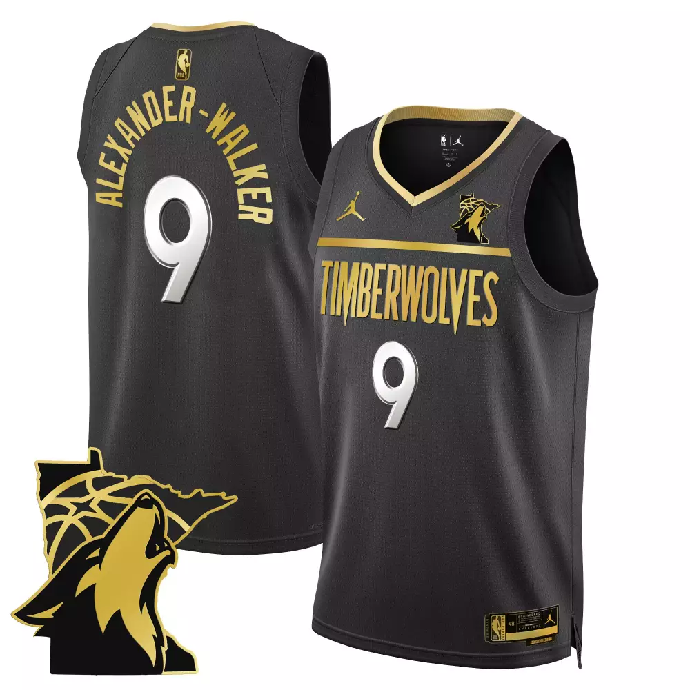 Nickeil Alexanderwalker 9 Jersey Black Timberwolves Men Gold Swingman All Stitched