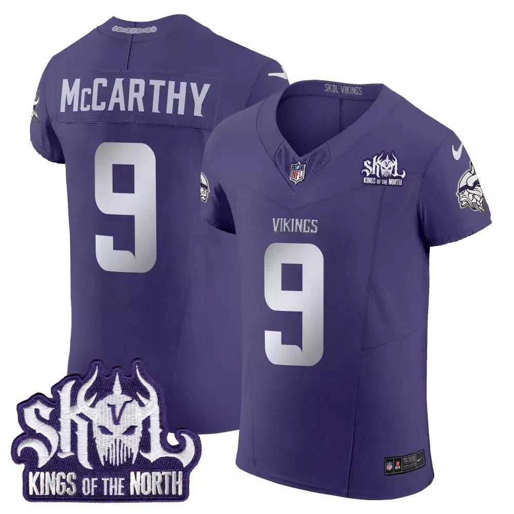 Jj Mccarthy 9 Vikings Jersey Purple Skol Kings Of The North Men White Silver Vapor