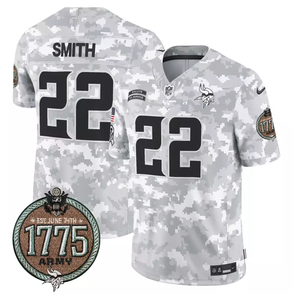 Harrison Smith 22 Vikings Jersey White Salute To Service 1775 Army Men Player Custom Design