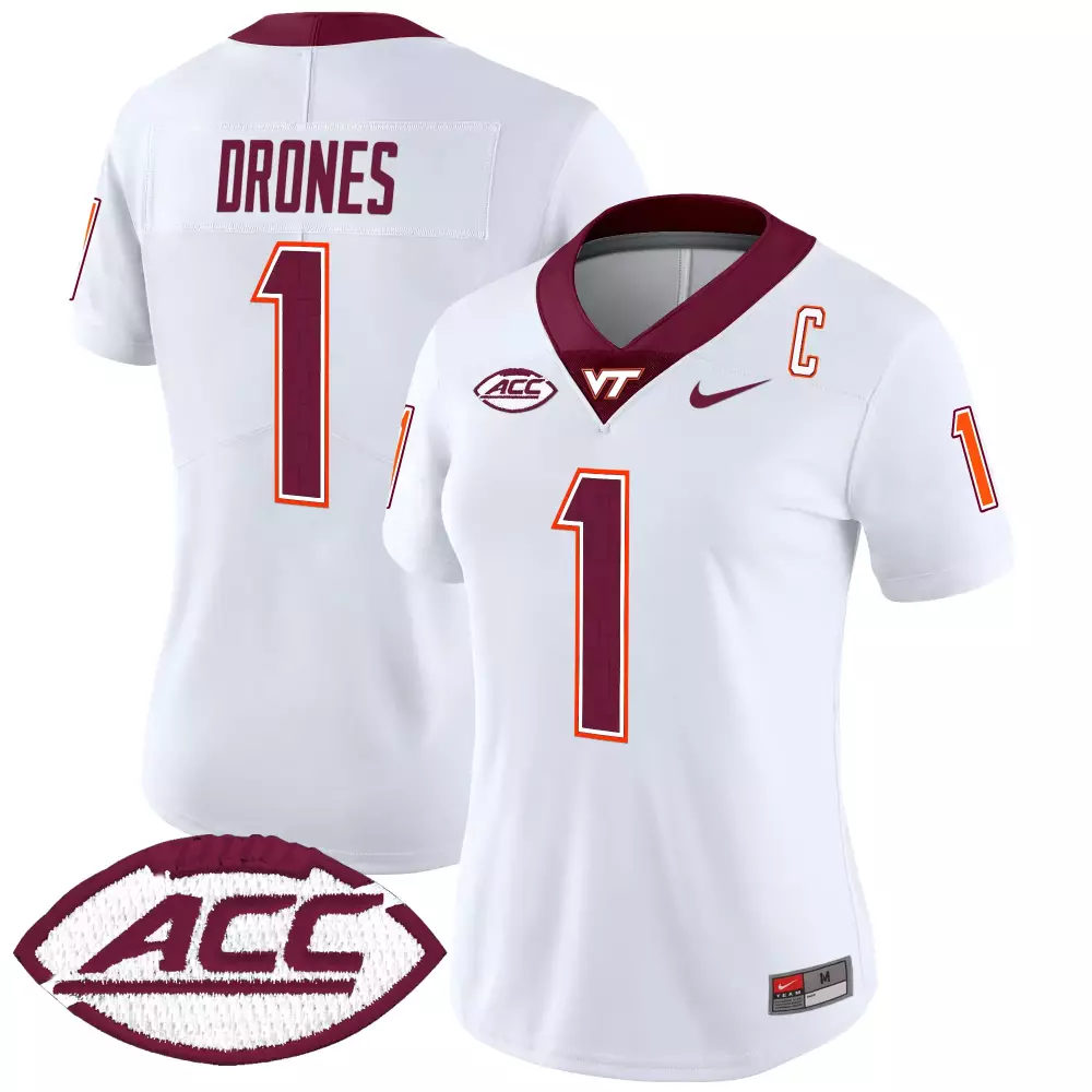 Drones Hokies 1 Jersey White Virginia Tech Women Maroon Orange Vapor Limited