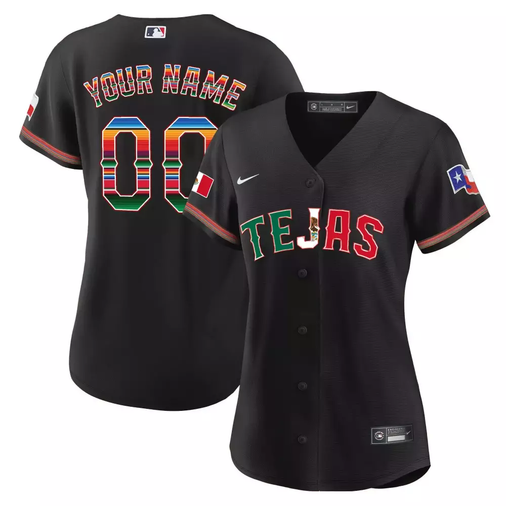 Custom Tejas Jersey Black Mexico Flag Texas Green Red White Blue Yellow Orange All