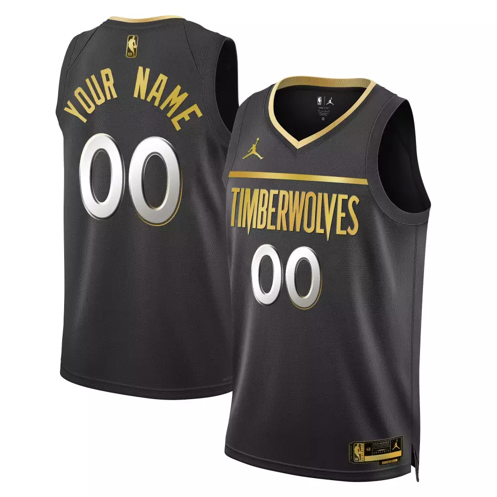 Custom Timberwolves Jersey Black Men Gold All Stitched Vapor