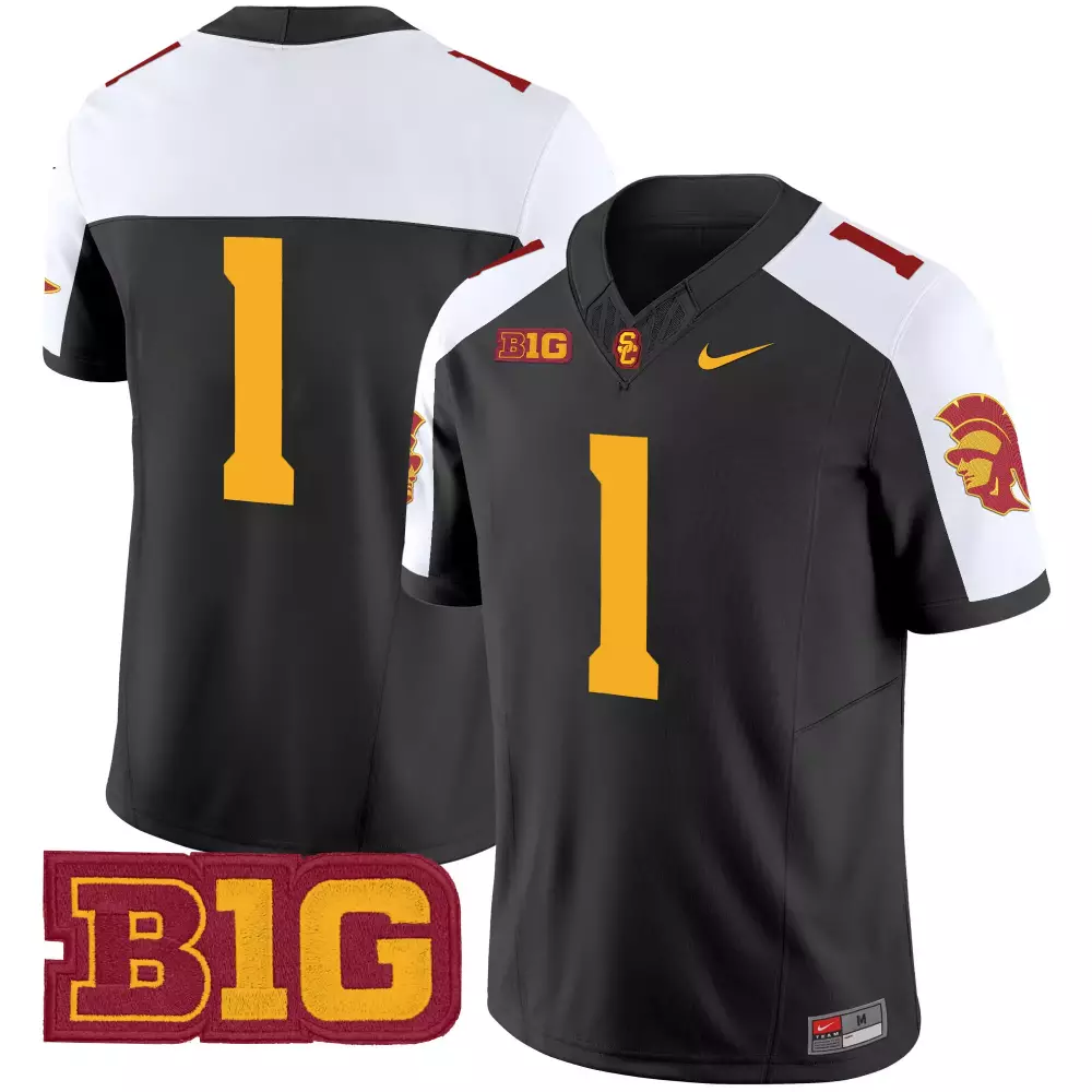Custom Usc Trojans 1 Jersey Black Big Ten Men Cardinal Gold White Vapor All Stitched